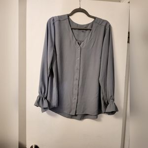 Tahari Cornflower Blue V-Neck Flared Cuff Button-up Blouse
